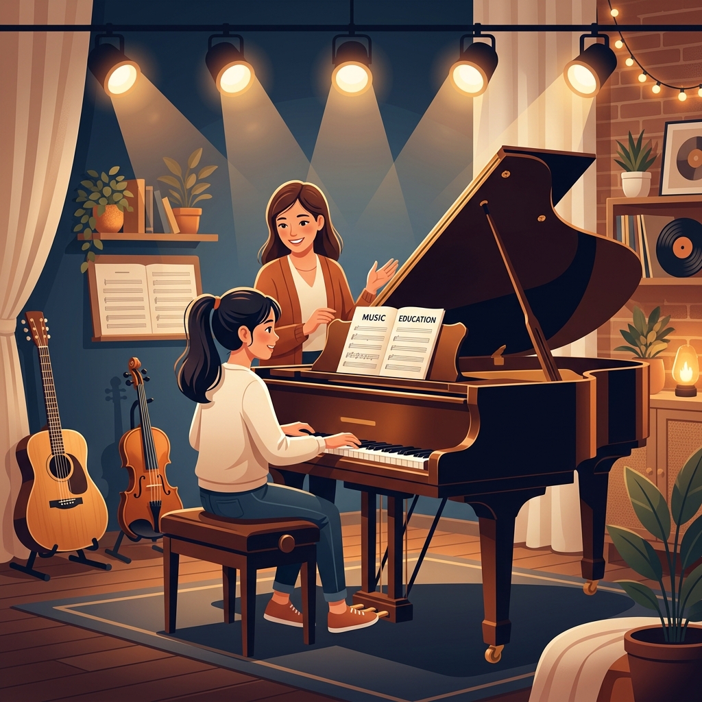 Raising The Musical Piano Lesson Illustration